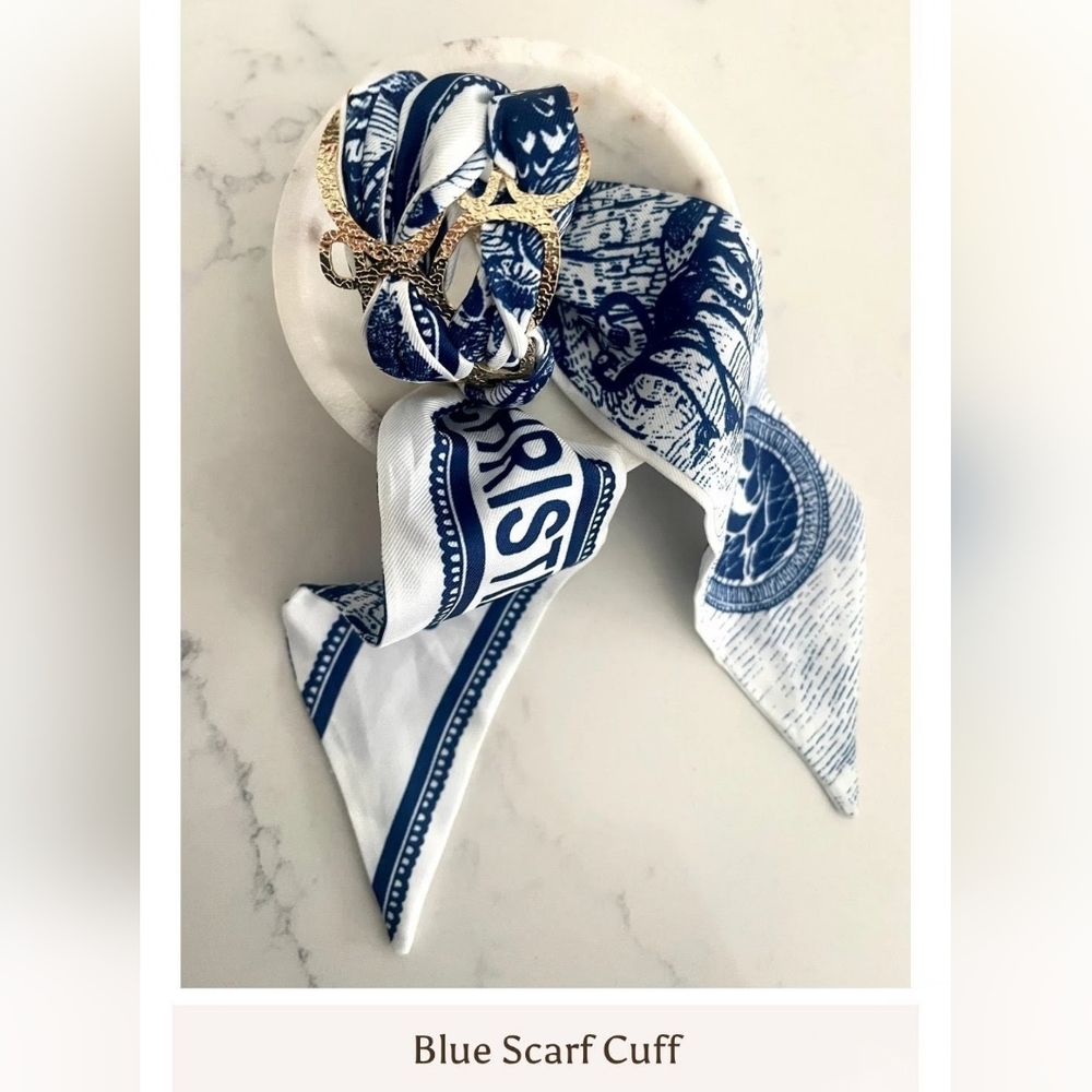 Hemline Miranda Blue and White PAISLEY Christian CD Scarf Cuff Bracelet